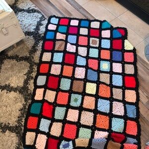 Vintage Handmade Multi-Color Crochet Afghan Throw Blanket Colorful Squares
